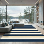 Navy Cream and Beige Linear Stripe Rug