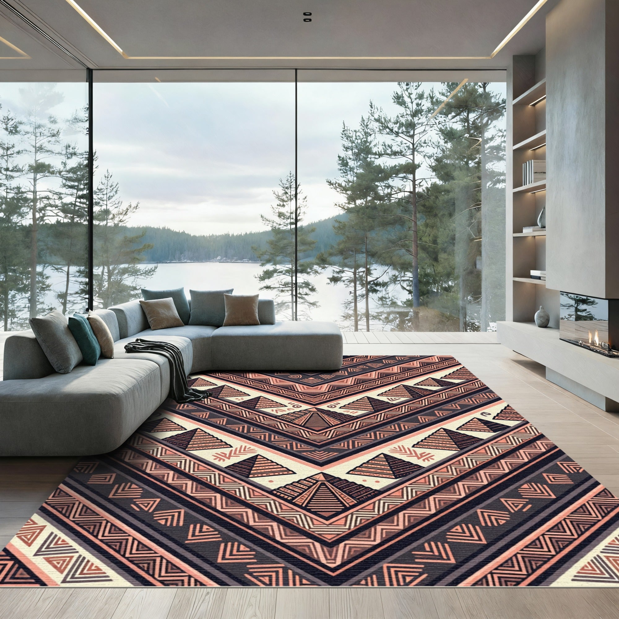Textured Terracotta Pyramid Chevron Rug