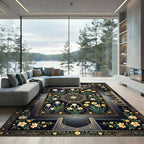 Midnight Floral Garden Iris Daffodil Tapestry Rug