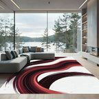 Modern Crimson Abstract Flowing Waves Rug