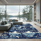 Blue Toile Countryside Pastoral Scene Rug