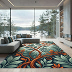 Earthy Green and Copper Botanical Vine Rug