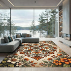 Vibrant Orange Floral Scrollwork Medallion Rug