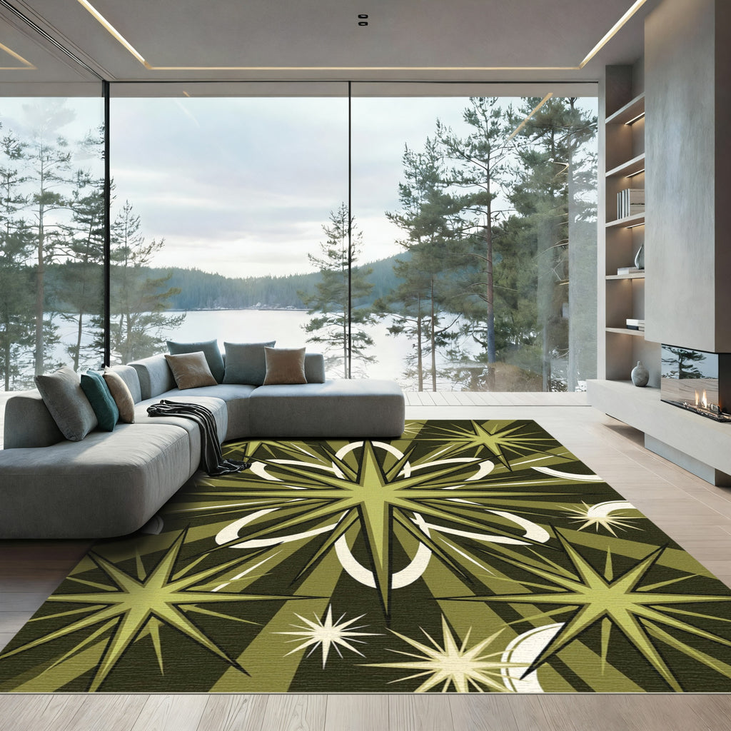 Olive Starburst Geometric Midcentury Art Rug