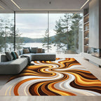 Golden Amber Abstract Swirl Rug