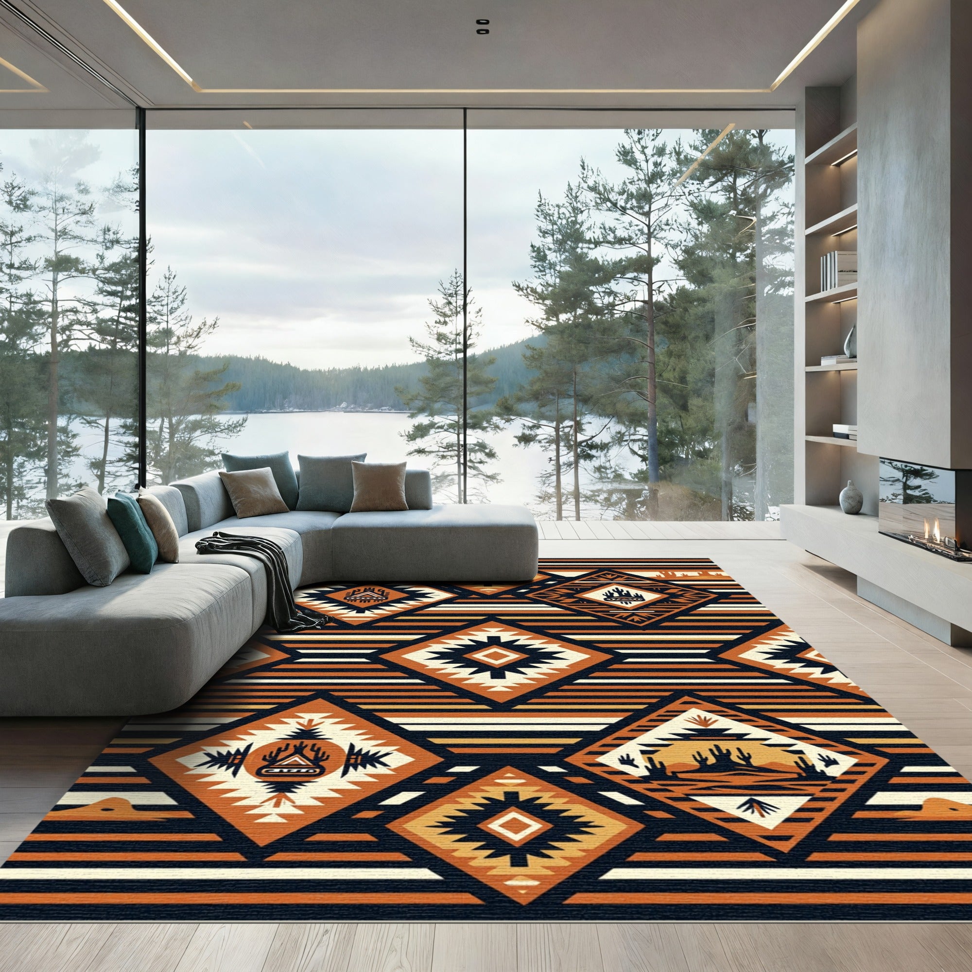 Southwest Earthy Tone Striped Diamond Rug