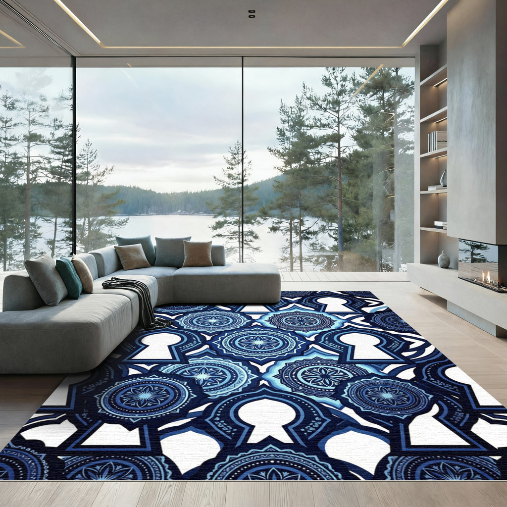 Art Deco Blue Filigree Mandala Rug