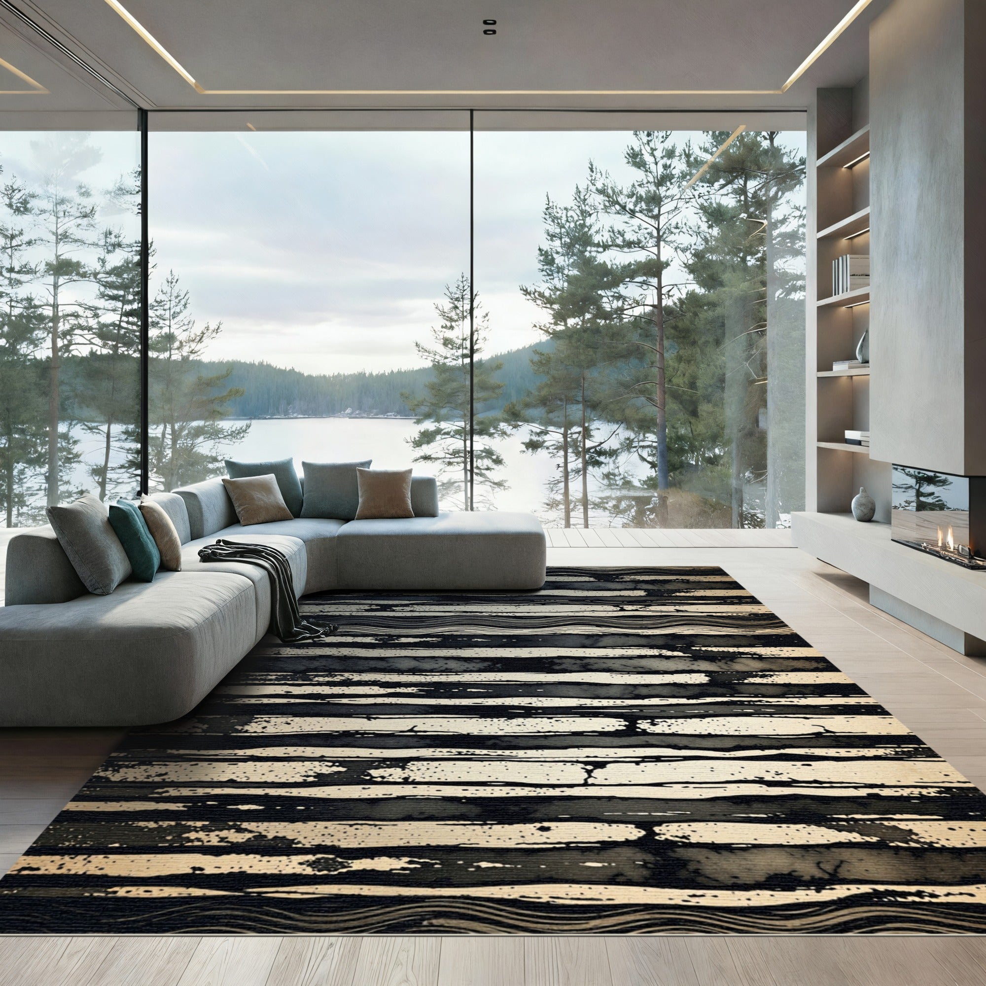 Monochromatic Textured Stripe Accordion Rug