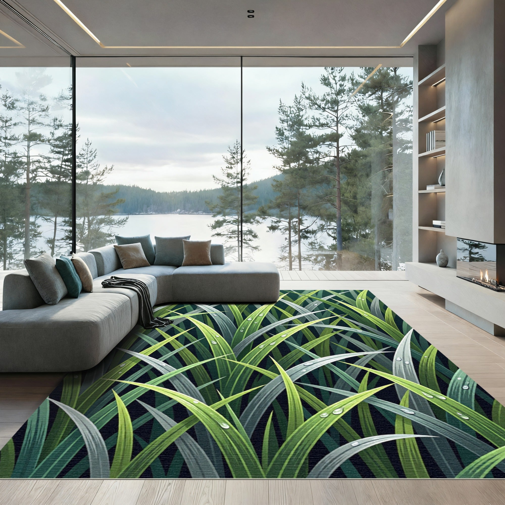 Lush Green Dewy Tropical Grass Rug