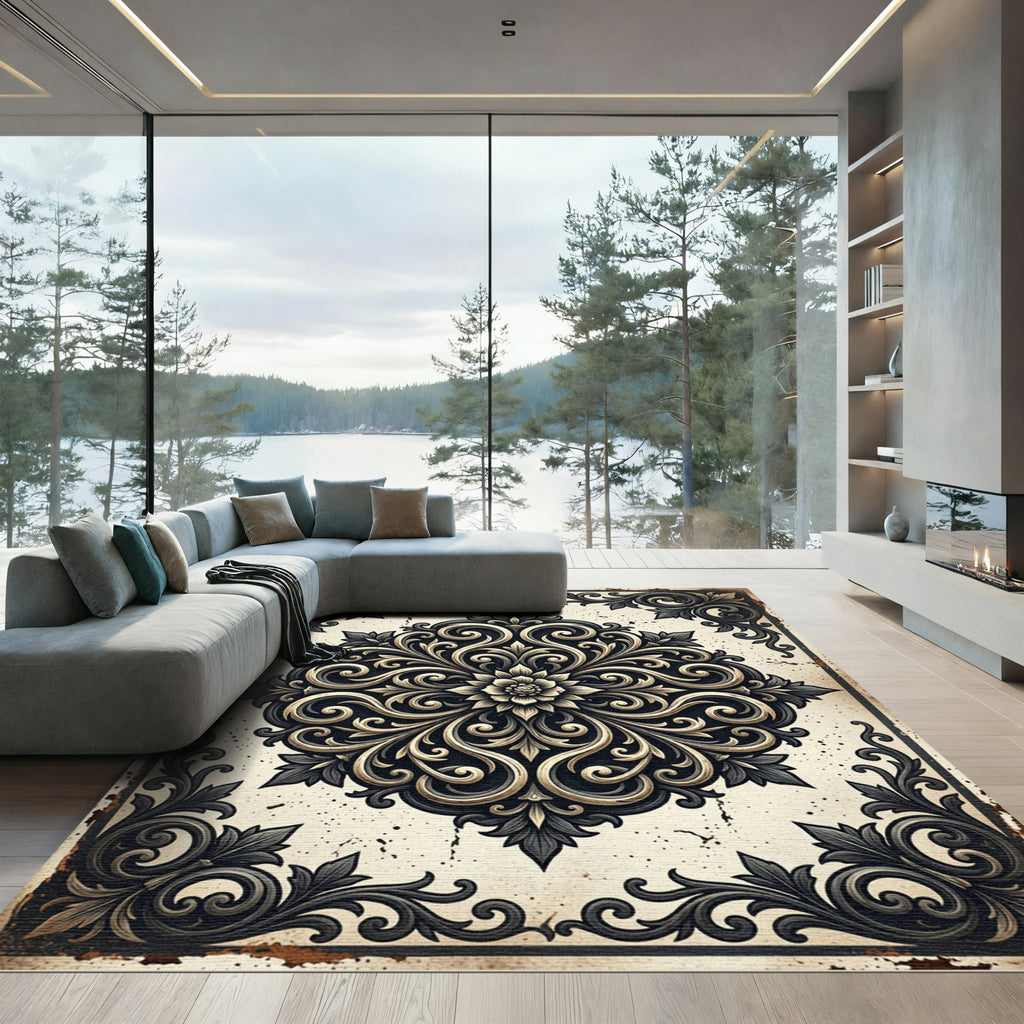 Vintage Ornate Dark Floral Medallion Rug