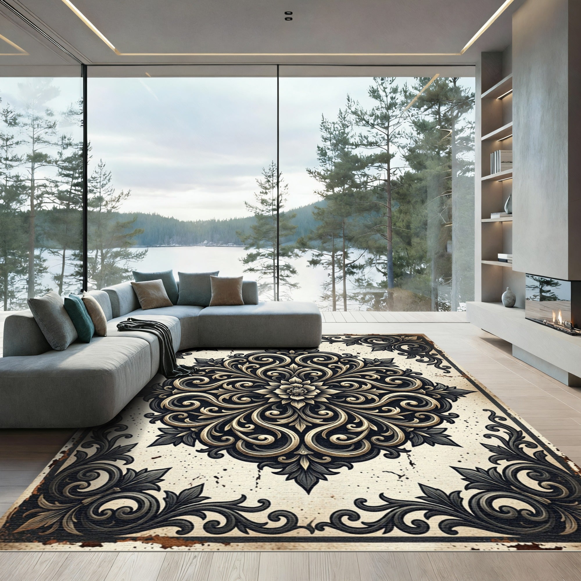 Vintage Ornate Dark Floral Medallion Rug