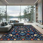 Navy Blue Coral Floral Arch Rug