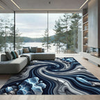 Deep Blue Crystal Swirl Marble Rug