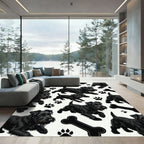 Playful Black Scottie Dog Bone Artwork Rug