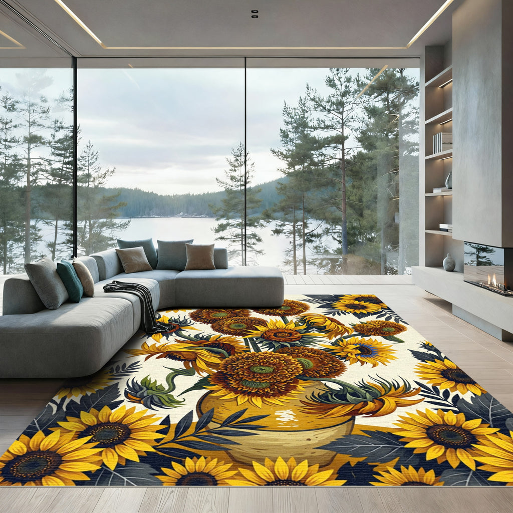 Vibrant Golden Sunflower Harvest Bouquet Rug