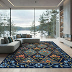 Floral Diamond Navy Blue Botanical Rug
