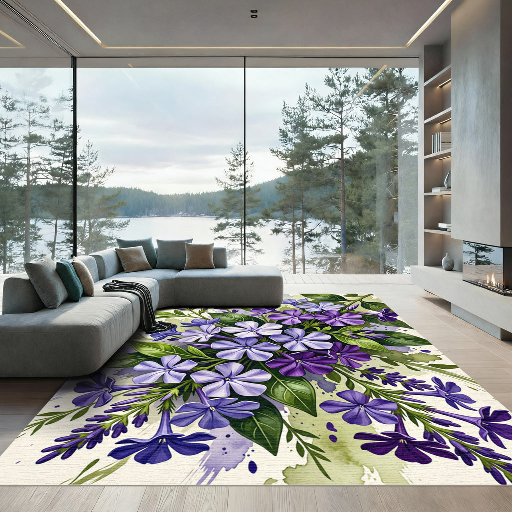 Watercolor Purple Phlox Garden Floral Rug