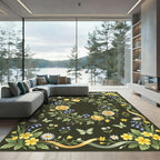 Whimsical Golden Rose Butterfly Garden Rug