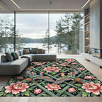 Floral Peony and Phoenix Lattice Rug
