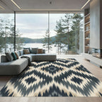 Midnight Slate and Beige Ikat Diamond Rug