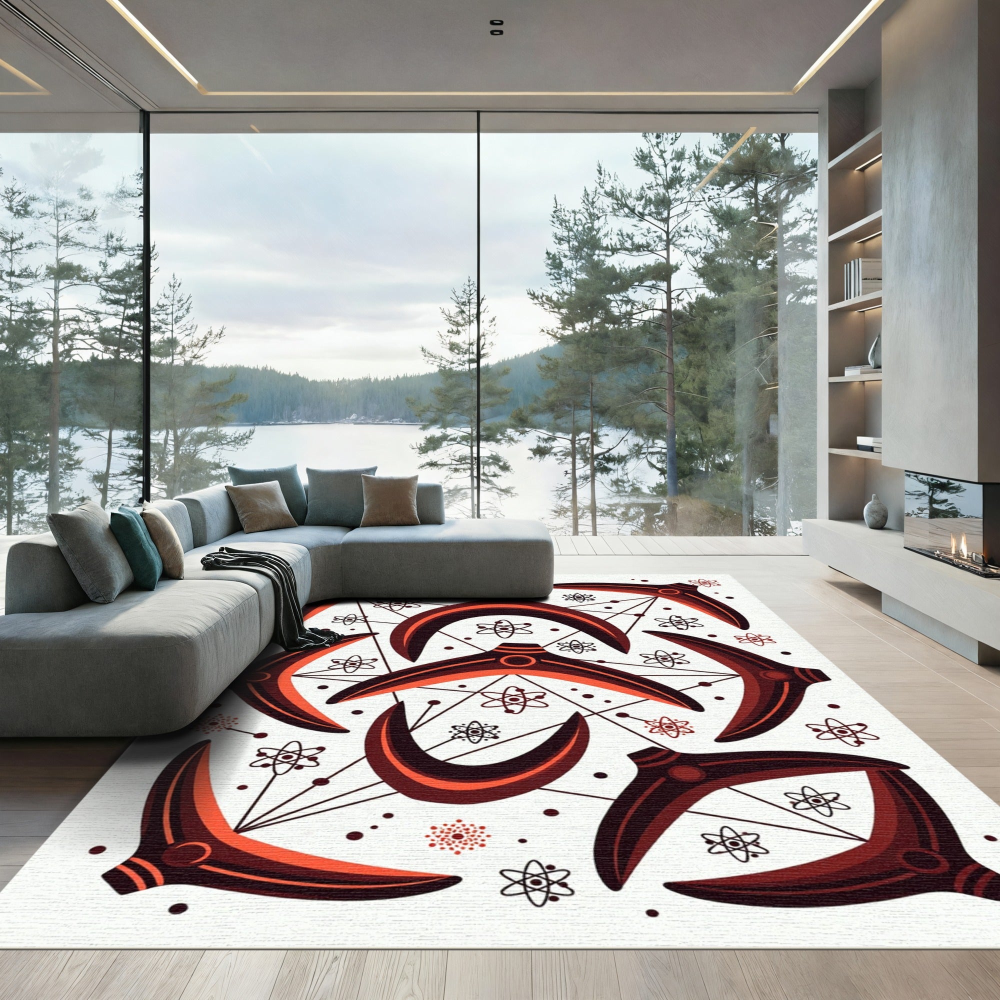 Retro Atomic Boomerang Orbit Rug