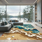 Turquoise And Gold Ocean Wave Rug