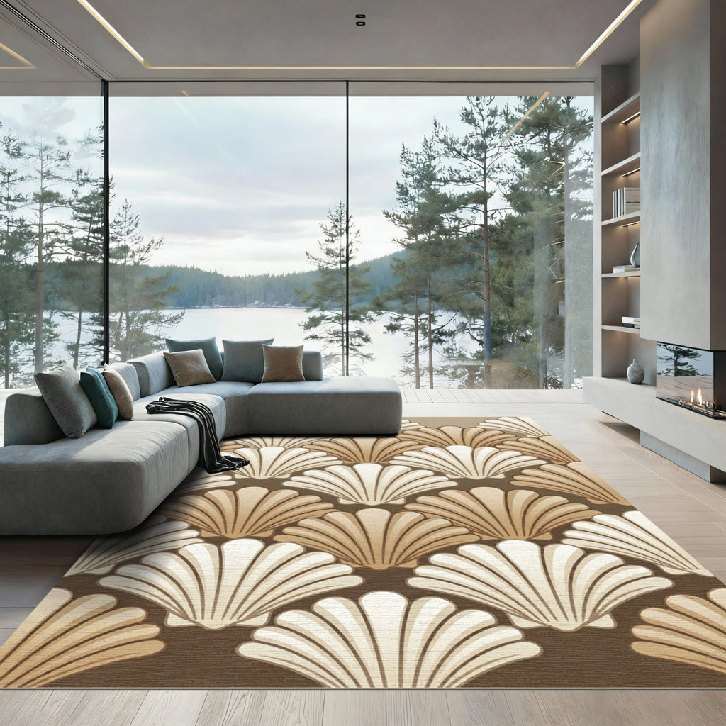 Art Deco Golden Scallop Fan Rug
