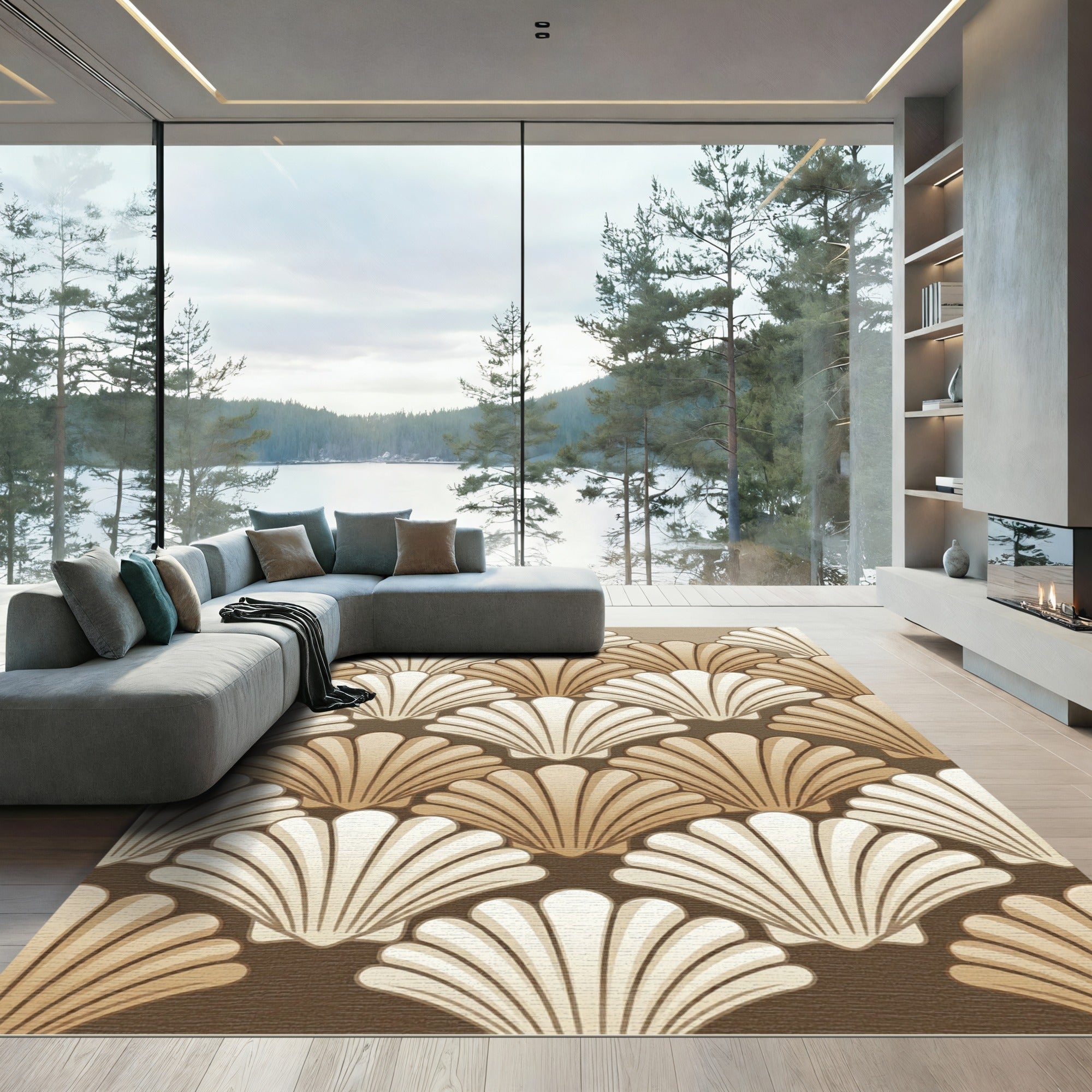 Art Deco Golden Scallop Fan Rug