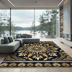 Golden Egyptian Lotus Geometric Art Rug