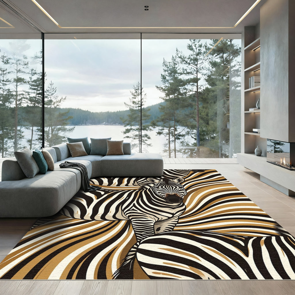 Monochrome Zebra Stripe Earth Tone Art Rug