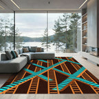 Geometric Teal Staircase Illusion Rug