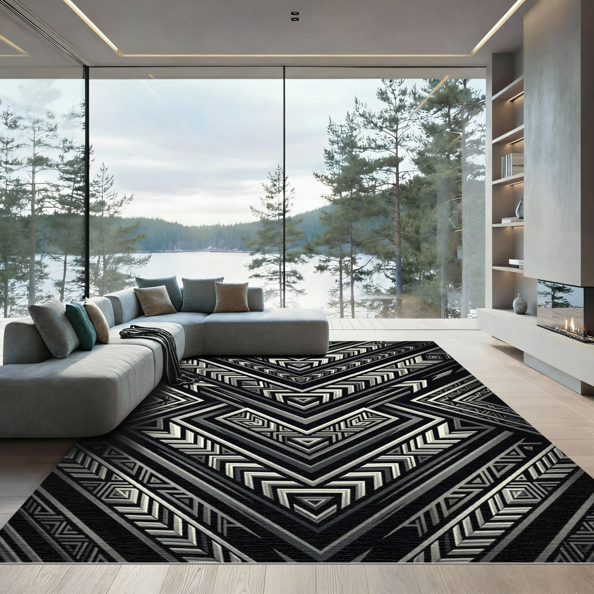 Monochrome Geometric Tribal Arrows Rug