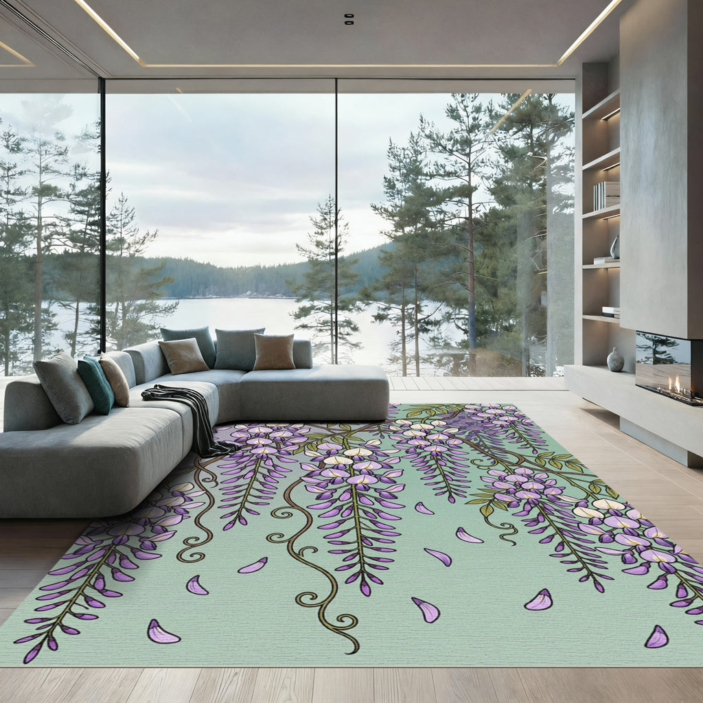 Elegant Cascading Wisteria Lavender Botanical Rug