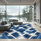 Deep Blue Textured Diamond Compositions Rug