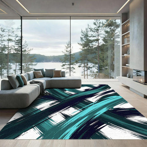 Abstract Teal Brushstroke Composition Rug