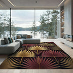 Art Deco Gold and Burgundy Palm Rug