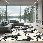 Monochromatic Running Antelope Illustration Rug