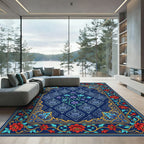 Midnight Blue Floral Meadow Art Rug
