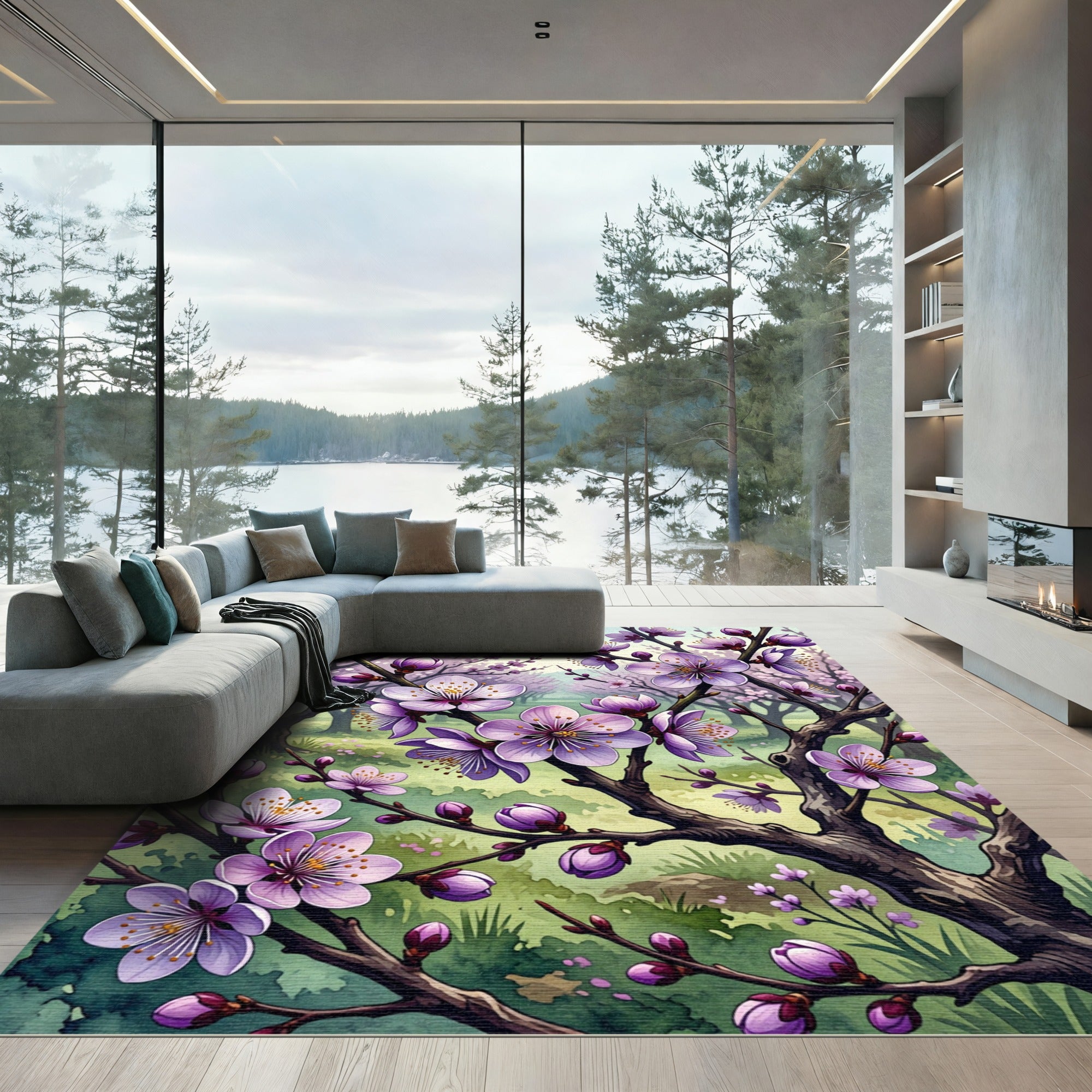Lavender Cherry Blossom Orchard Flourish Rug