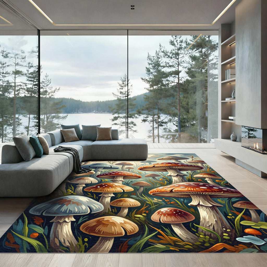 Enchanted Forest Mushroom Woodland Landscape Rug