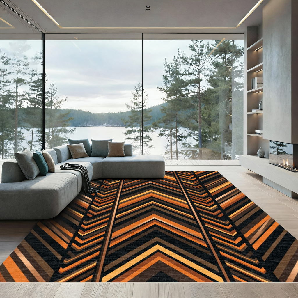 Warm Earthy Orange Chevron Stripes Rug