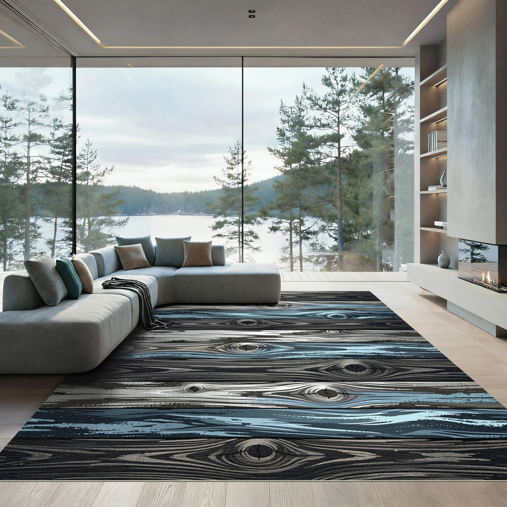 Rustic Blue Gray Wood Grain Plank Rug