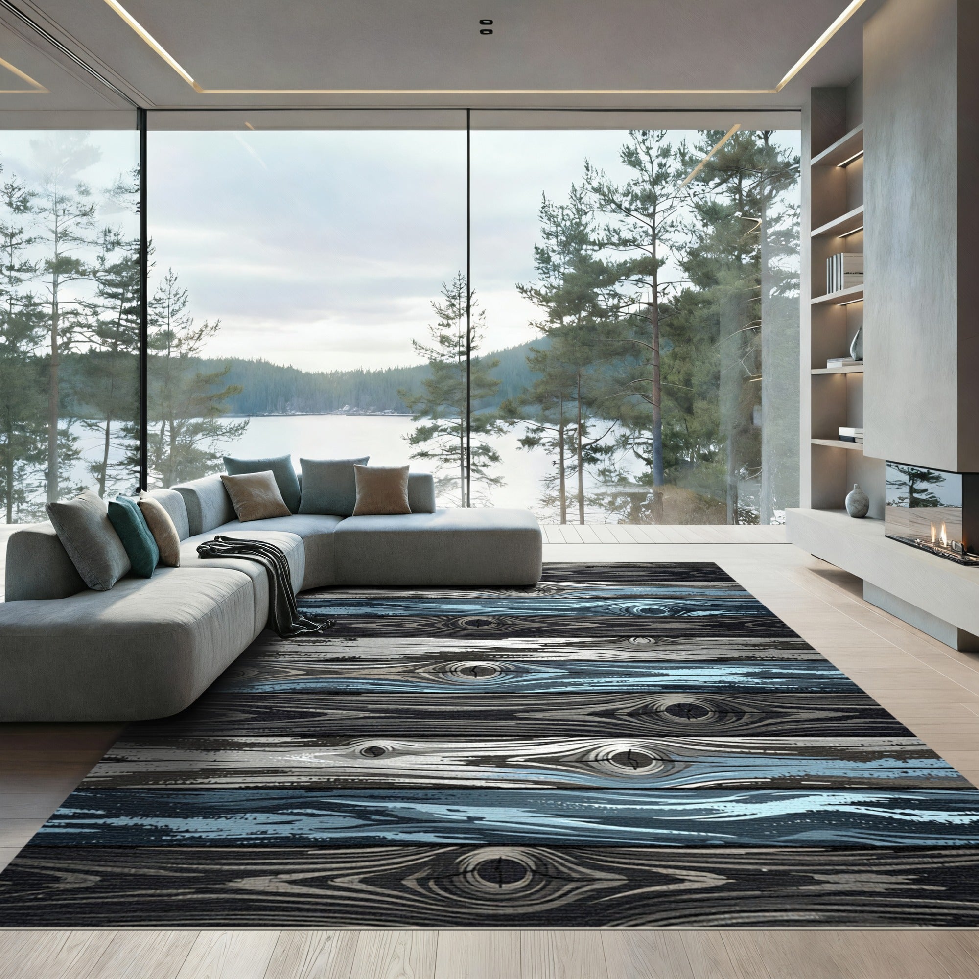 Rustic Blue Gray Wood Grain Plank Rug