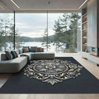 Elegant Gray Rose Floral Medallion Rug