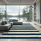Navy Blue Hand Brushed Linear Stripes Rug
