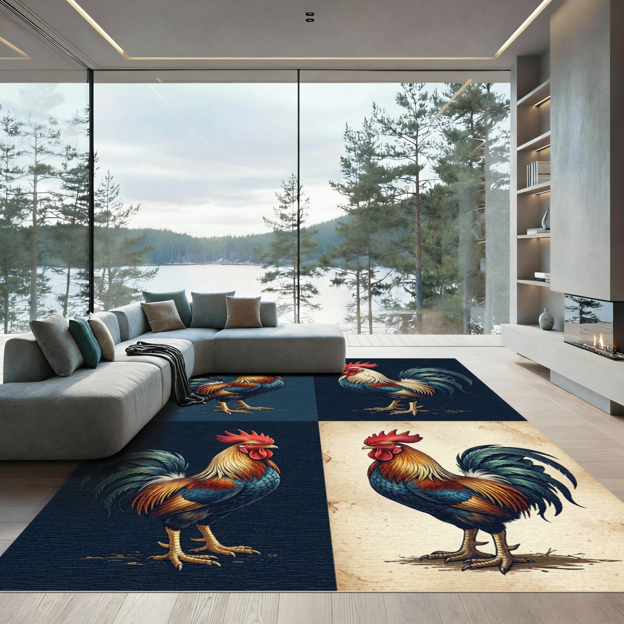 Vibrant Gallic Rooster Multicolored Panel Rug