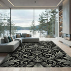 Classical Acanthus Scrollwork Black Rug