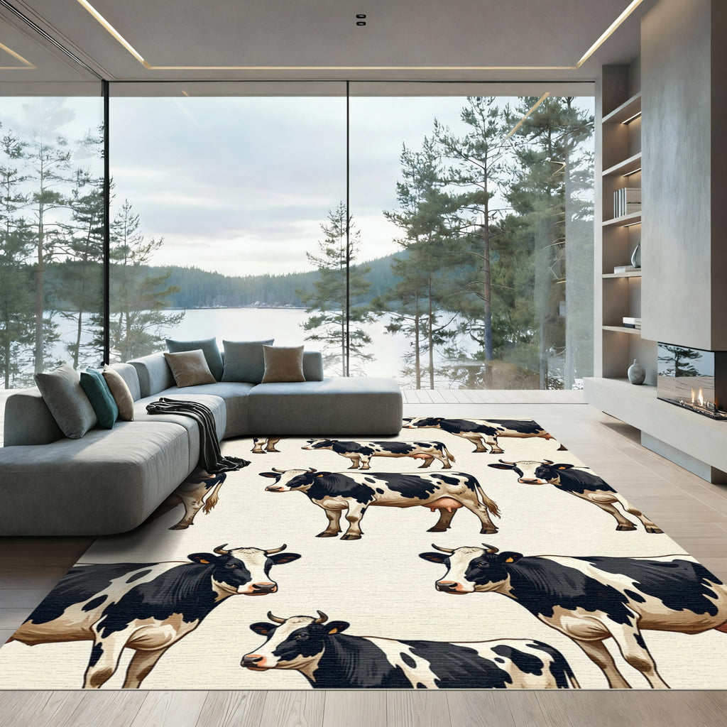 Whimsical Black and White Cattle Herd Rug