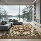 Neutral Cream Lotus Blossom Floral Rug
