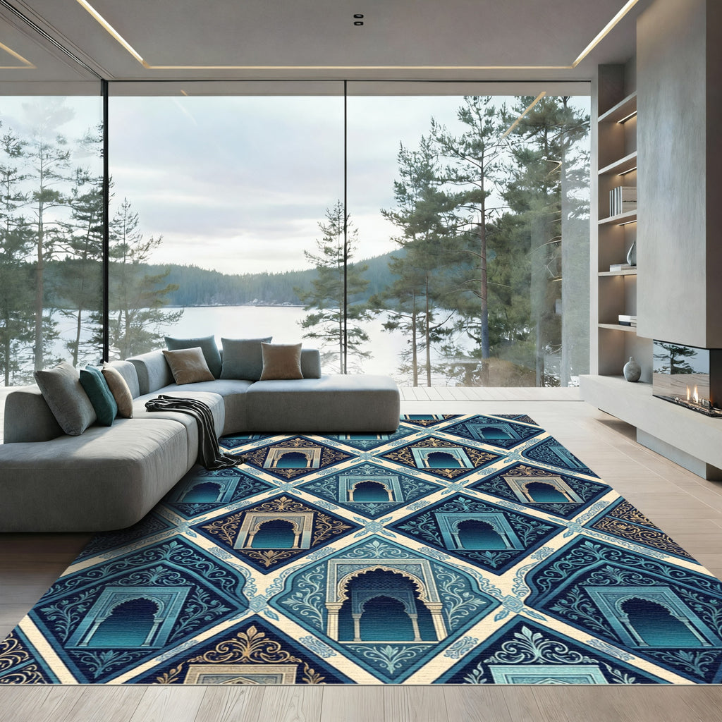 Archway Medina Blue Gold Diamonds Rug